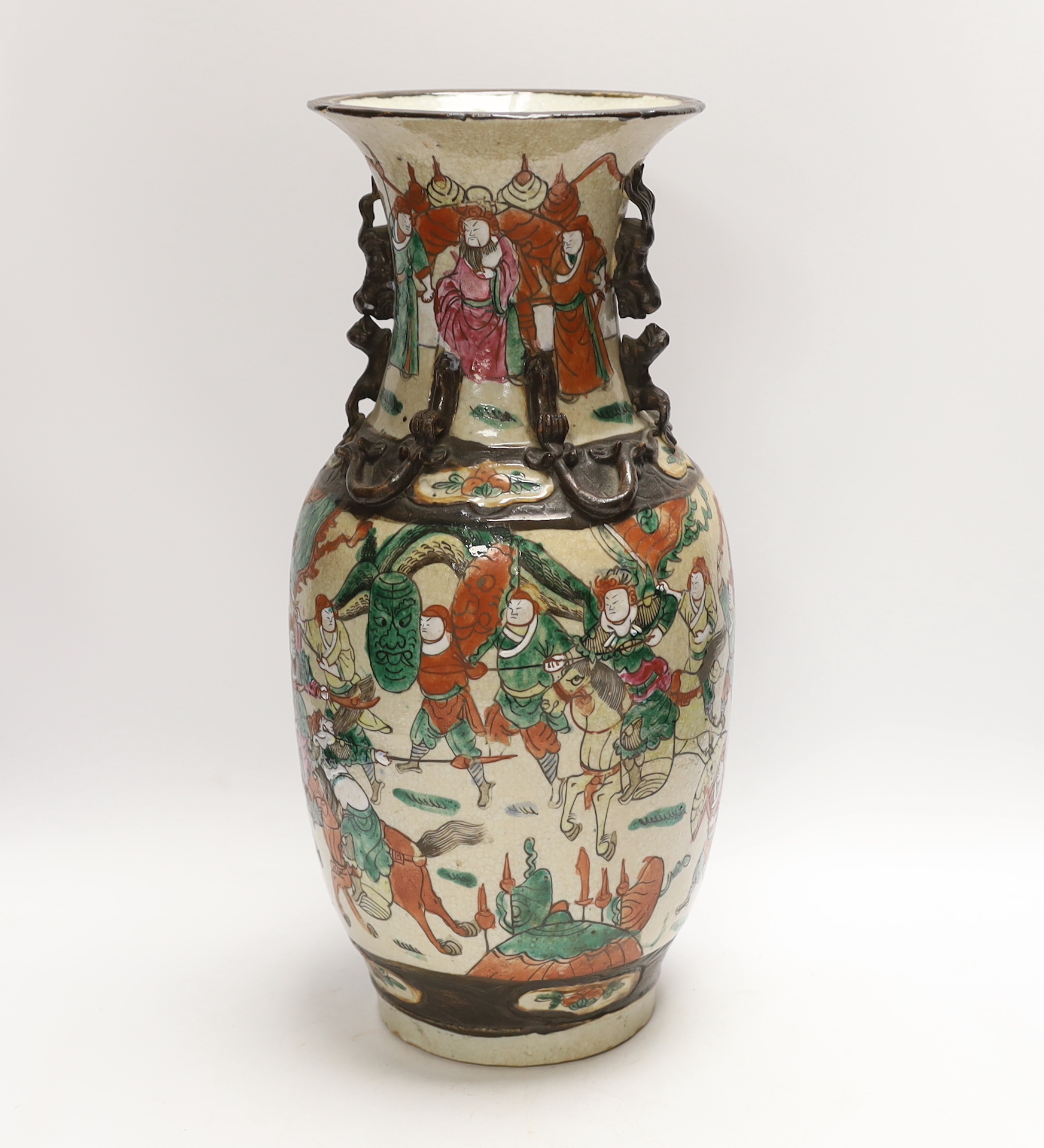 A large Chinese crackle ware famille rose vase, early 20th century, 43cm high